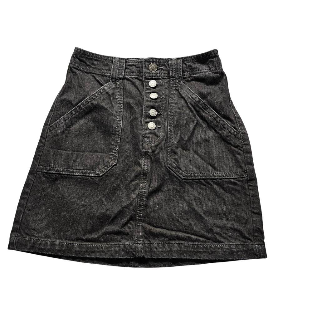 Hollister Denim Mini Skirt Womens 00 Black Ultra High Rise Button Fly 343D2057